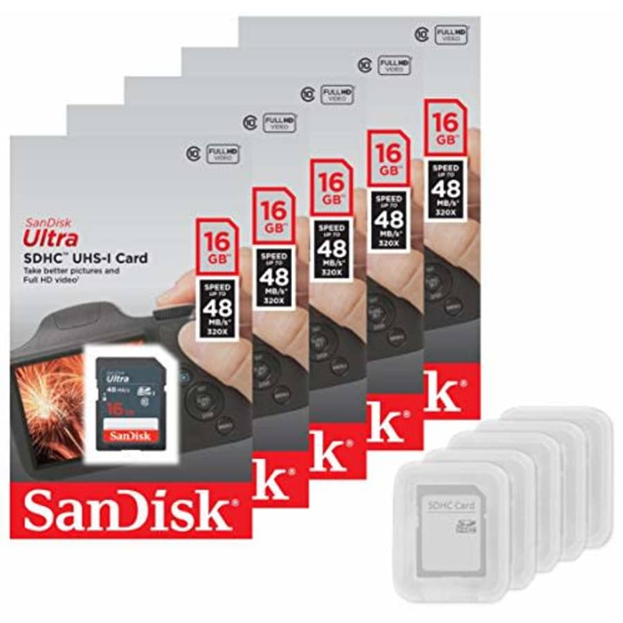 5 Pack - SanDisk Ultra 16GB SD SDHC Memory Flash Card UHS-I Class 10 Read Speed up to 48MB/s 320X for $28