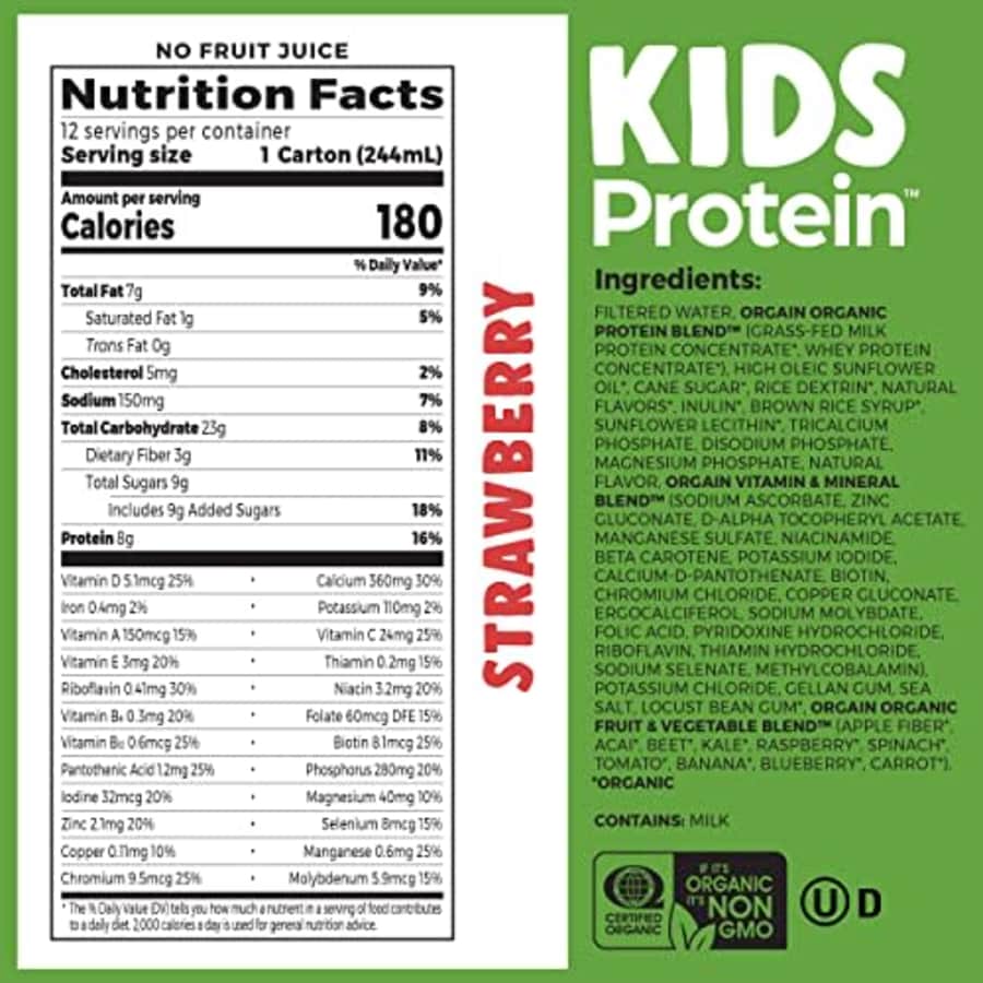Orgain Organic Kids Nutritional Protein Shake, Strawberry - Kids Snacks with 8g Dairy Protein, 22 for $36