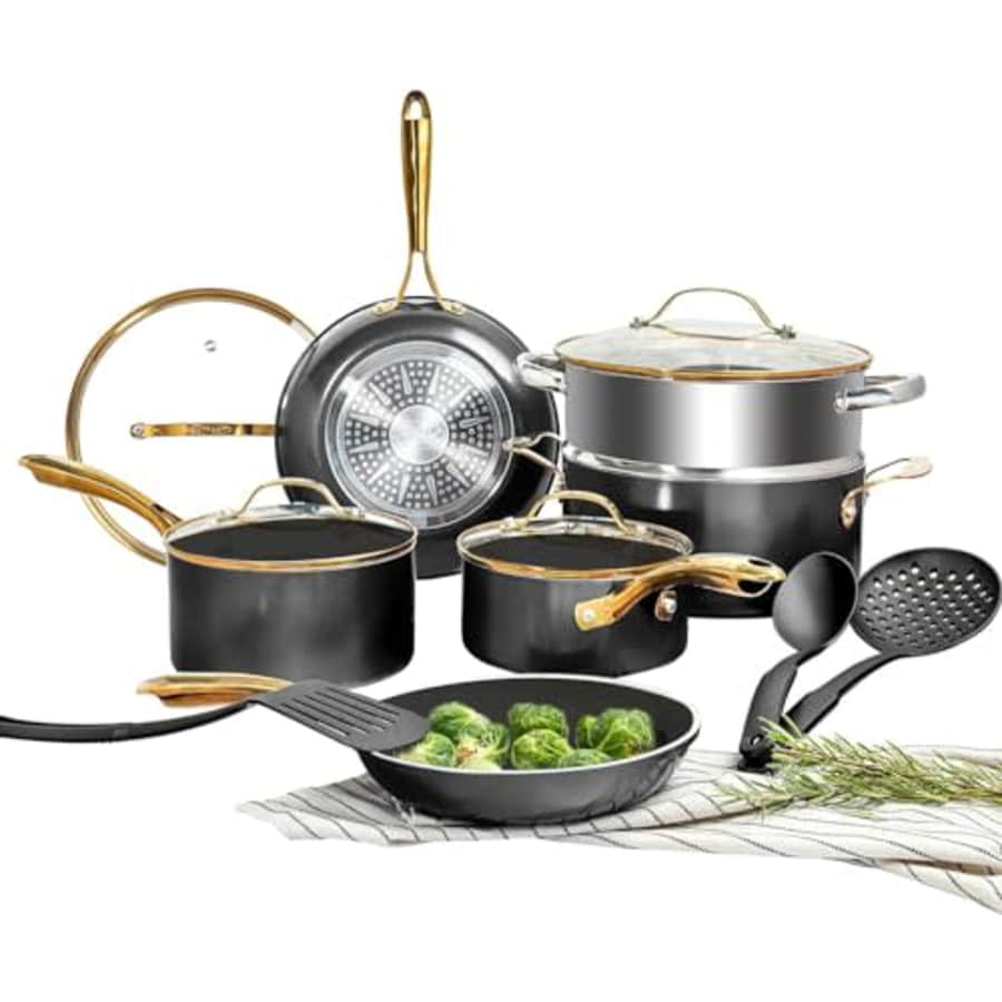 Gotham Steel 15 Pc Ceramic Pots and Pans Set Non Stick, Kitchen Cookware Sets, Pot and Pan Set, for $100