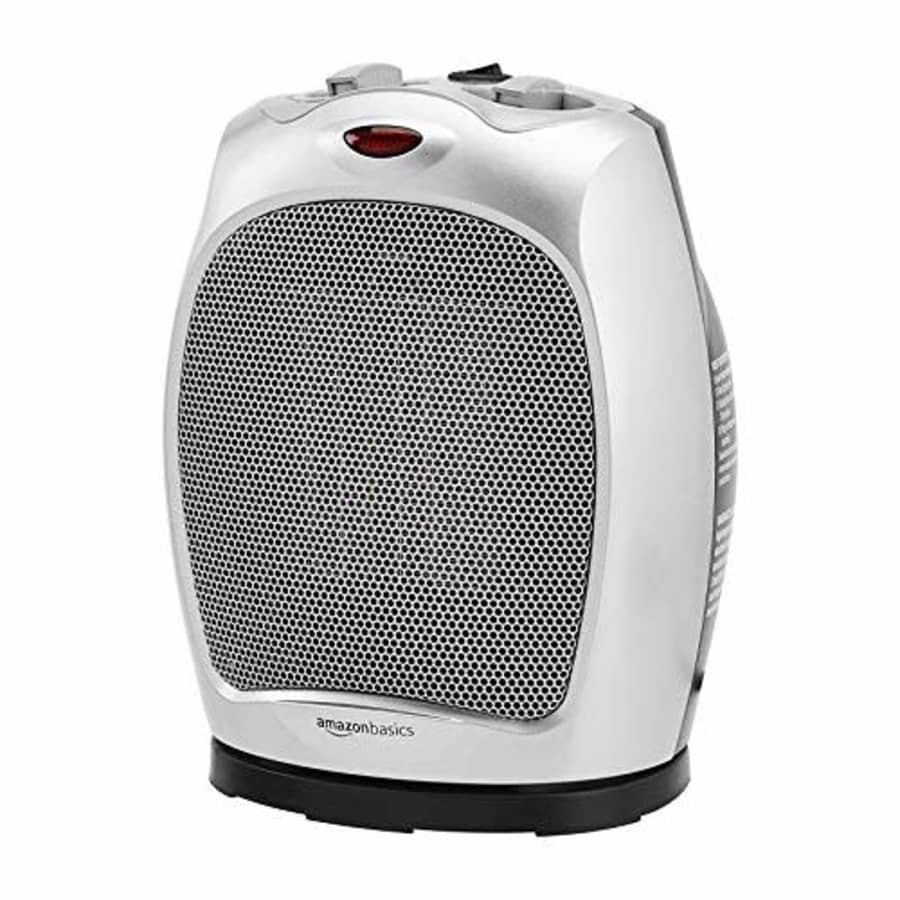 Amazon Basics 1500W Oscillating Ceramic Heater with Adjustable Thermostat, Silver for $25 Amazon Basics 1500W Oscillating Ceramic Heater with Adjustable Thermostat, Silver for $25