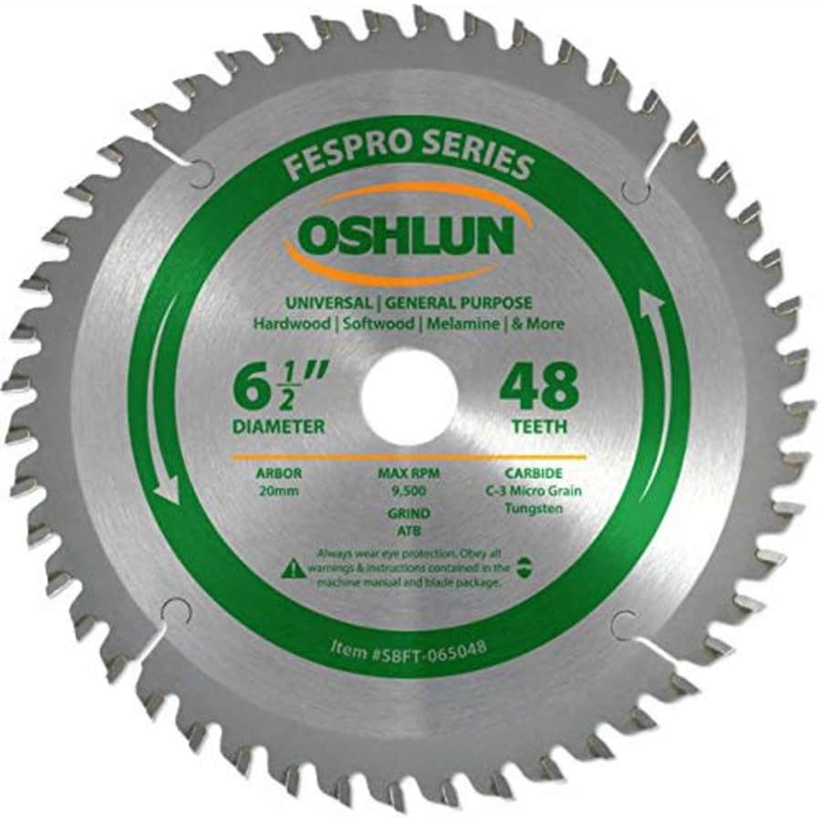 Oshlun SBFT-065048 6-1/2" 48 Tooth FesPro Crosscut ATB Saw Blade with 20mm Arbor For Dewalt DWS520 for $24 Oshlun SBFT-065048 6-1/2" 48 Tooth FesPro Crosscut ATB Saw Blade with 20mm Arbor For Dewalt DWS520 for $24