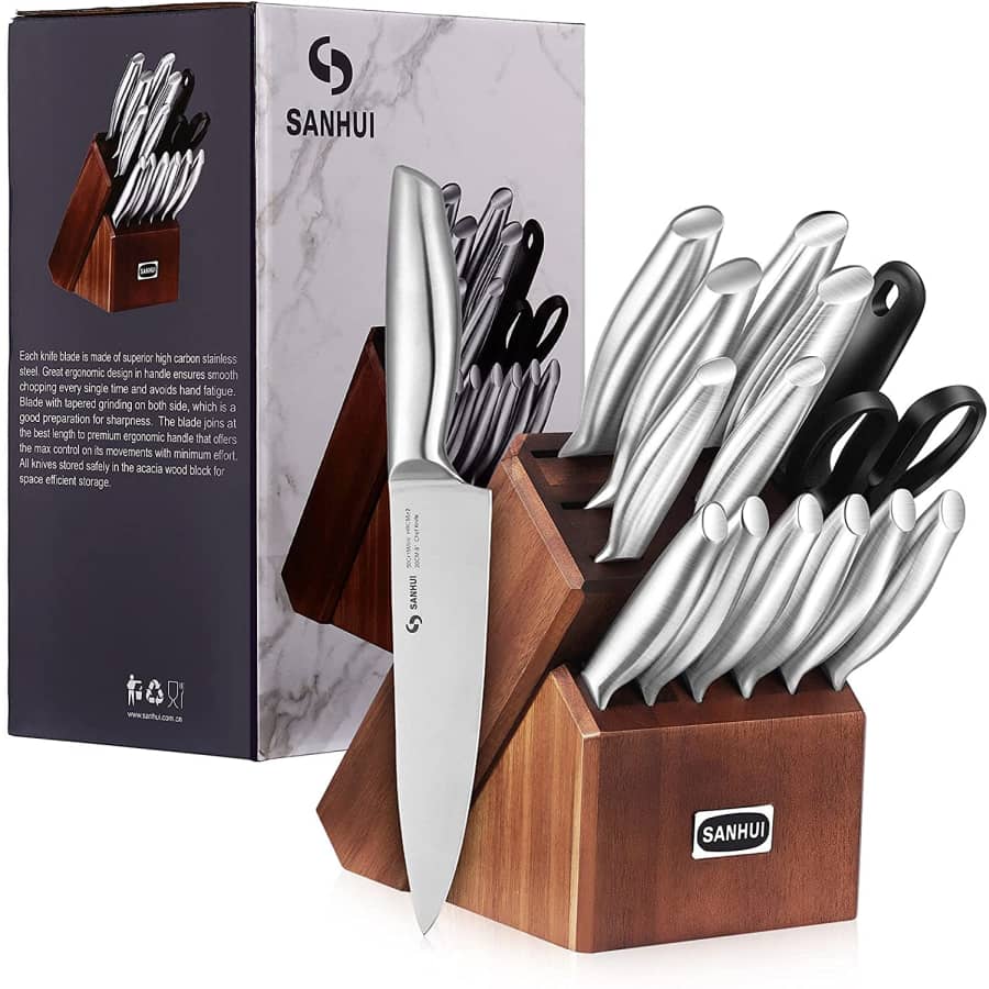 Sanhui 15-in-1 Stainless Steel Knife Set with Block for $31