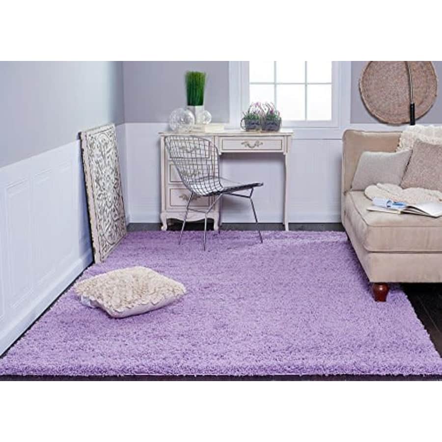 Unique Loom Solo Solid Shag Collection Modern Plush Lilac Area Rug (6' 0 x 9' 0) for $72