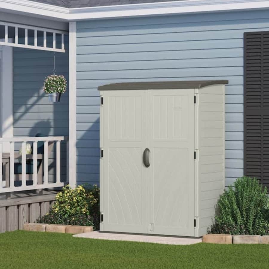 Suncast Covington Large Plastic Vertical Shed for $285 Suncast Covington Large Plastic Vertical Shed for $285