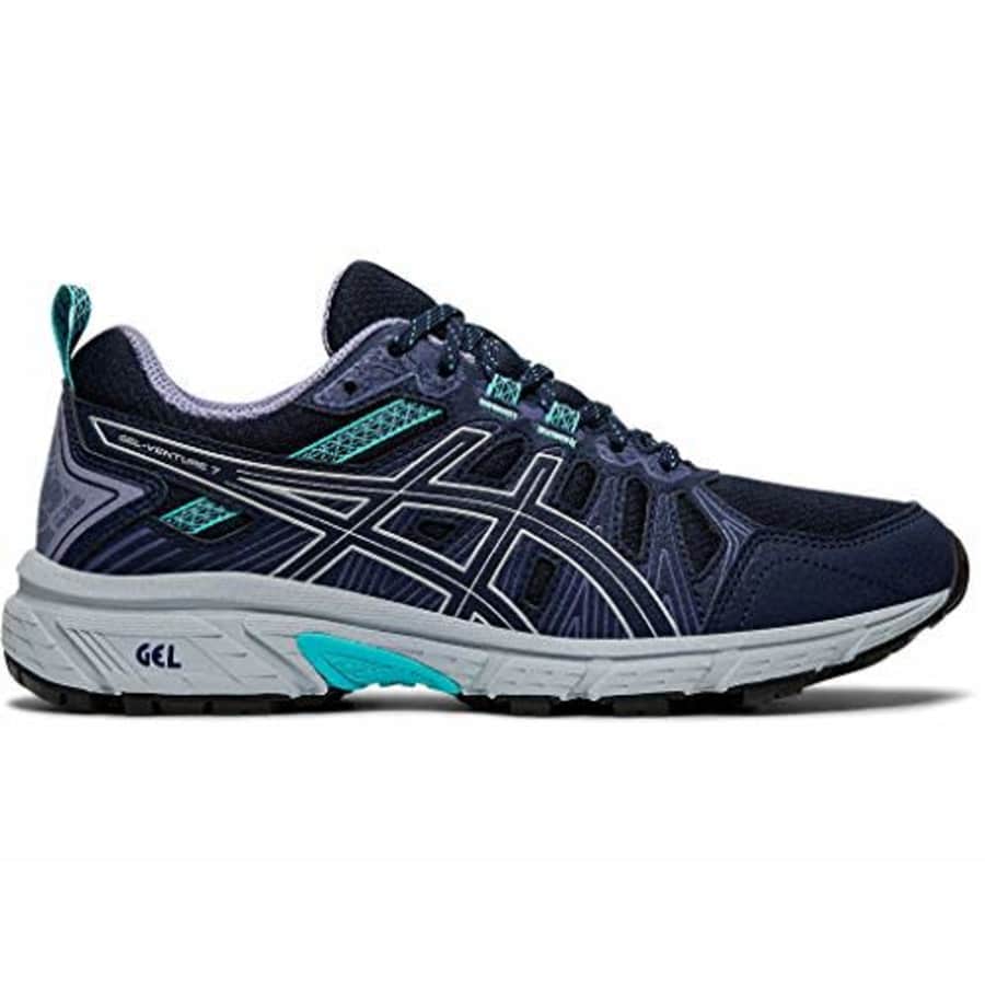 ASICS Women's Gel-Venture 7 (D) Shoes, 7.5W, Black/Silver for $52 ASICS Women's Gel-Venture 7 (D) Shoes, 7.5W, Black/Silver for $52