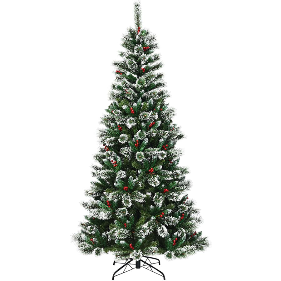 Costway 5-Ft. Snow Flocked Artificial Christmas Tree w/ Red Berries for $47