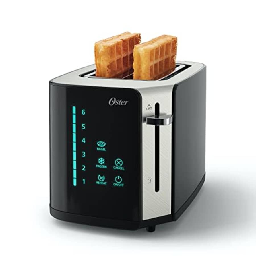 Oster 2-Slice Toaster, Touch Screen with 6 Shade Settings and Digital Timer, Black/Stainless Steel for $40 Oster 2-Slice Toaster, Touch Screen with 6 Shade Settings and Digital Timer, Black/Stainless Steel for $40