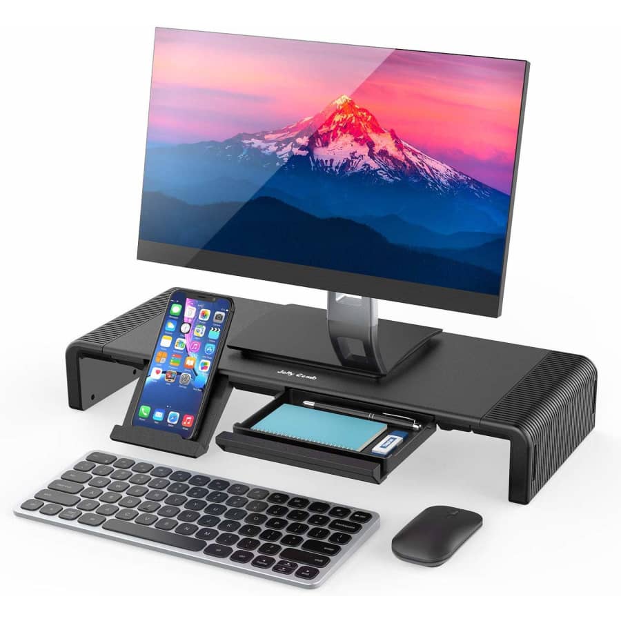 Jelly Comb Monitor Stand Riser with Storage Drawer and Phone Stand for $15 Jelly Comb Monitor Stand Riser with Storage Drawer and Phone Stand for $15