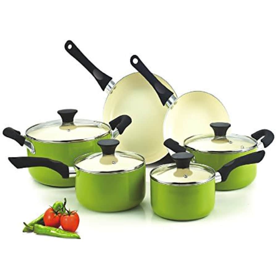 Cook N Home 10 Piece Nonstick Ceramic Coating Cookware Set, Green for $93 Cook N Home 10 Piece Nonstick Ceramic Coating Cookware Set, Green for $93