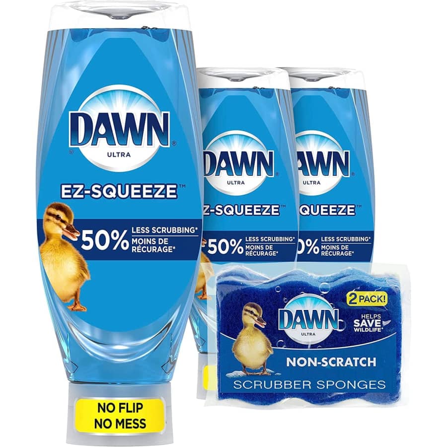 Dawn EZ-Squeeze 22-oz. Dish Soap 3-Pack + Non-Scratch Sponge 2-Pack for $18
