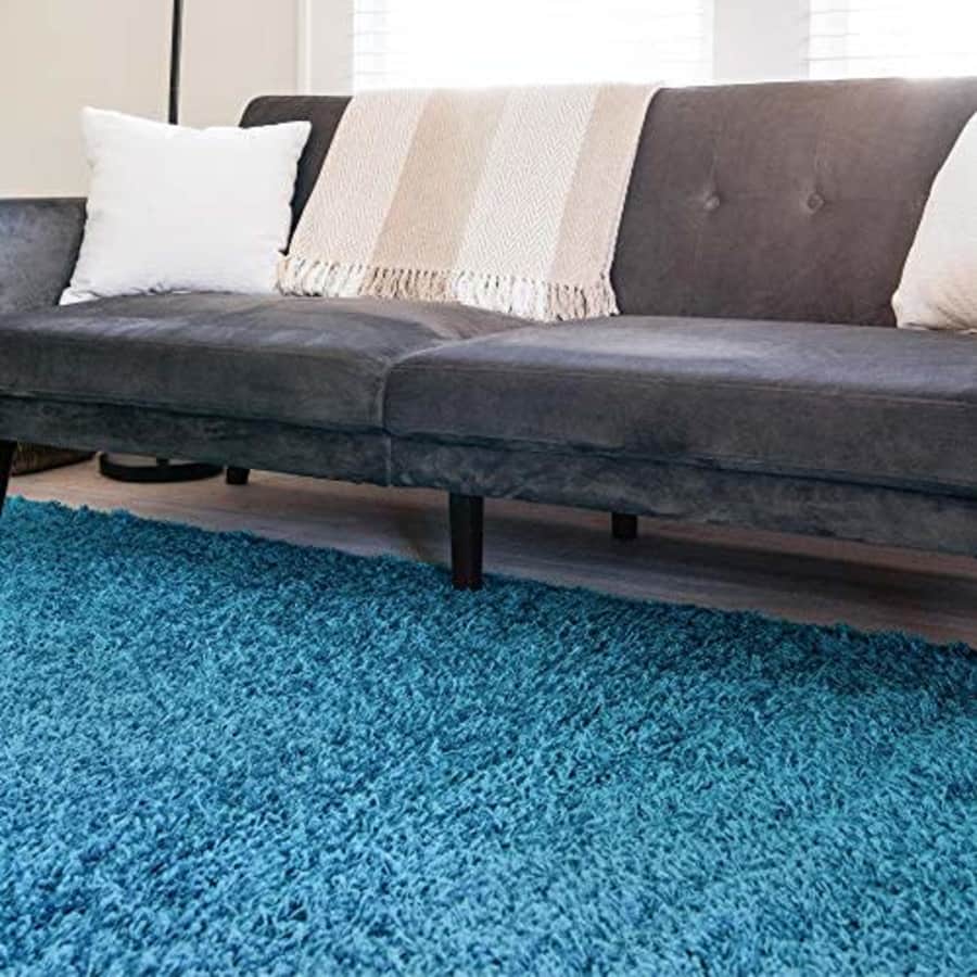 Unique Loom Solo Solid Shag Collection Modern Plush Turquoise Area Rug (6' 0 x 9' 0) for $72