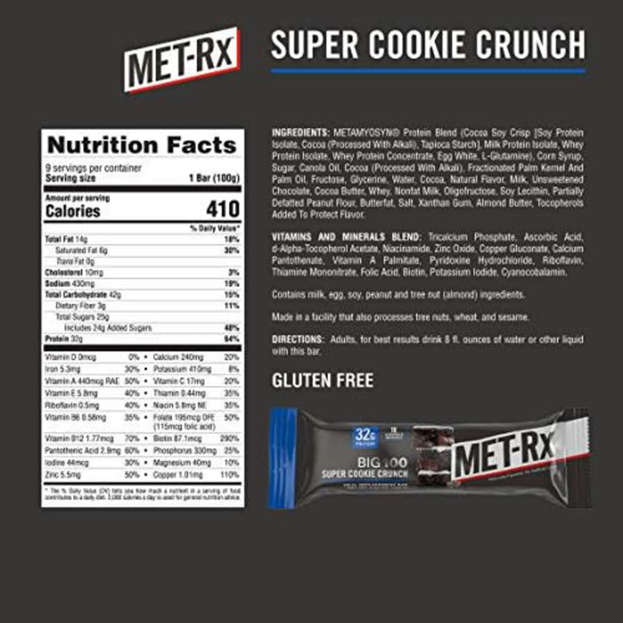 MET-Rx Big 100 Protein Bar, Meal Replacement Bar, 32G Protein, Super Cookie Crunch, 9 Count, 3.52 for $2 MET-Rx Big 100 Protein Bar, Meal Replacement Bar, 32G Protein, Super Cookie Crunch, 9 Count, 3.52 for $2
