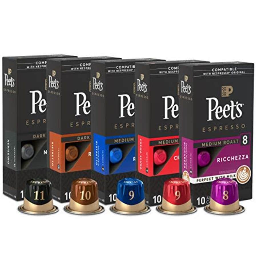 Peet's Coffee Espresso Capsules Variety Pack, 50 Count Single Cup Coffee Pods, Compatible with for $26 Peet's Coffee Espresso Capsules Variety Pack, 50 Count Single Cup Coffee Pods, Compatible with for $26