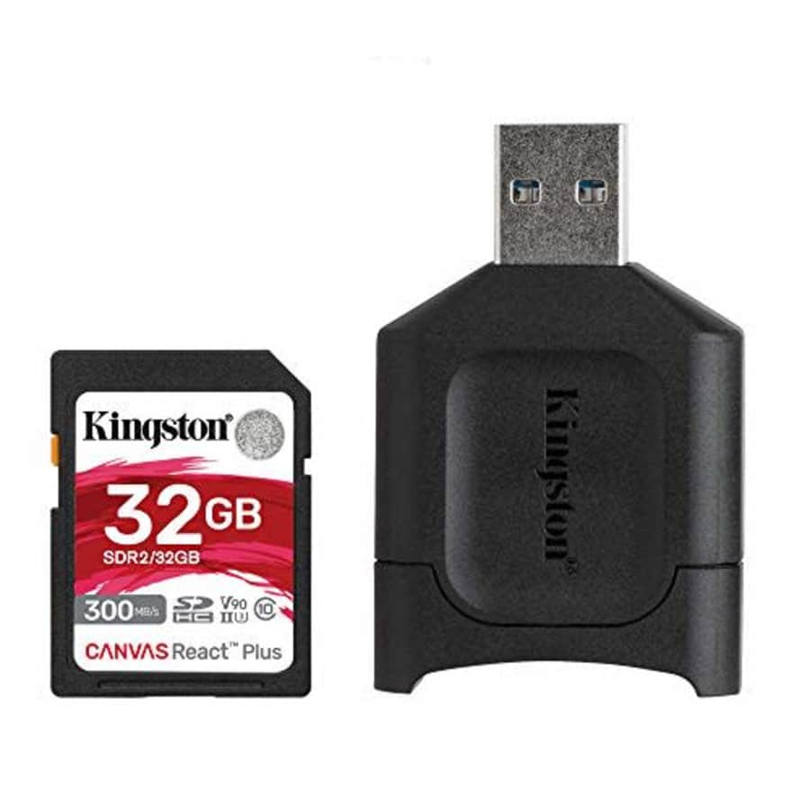 Kingston 32GB SDXC Canvas React Plus 300MB/s Read UHS-II, C10, U3, V90 Memory-Card (MLPR2/32GB) for $33