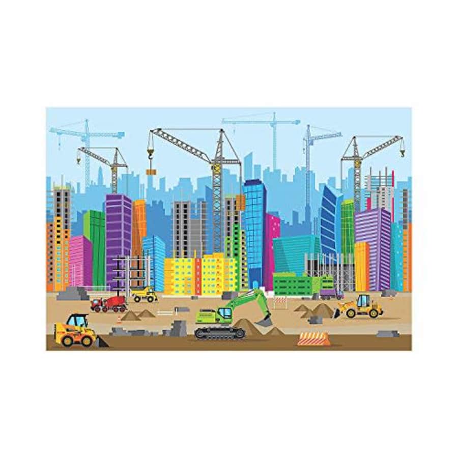 Fun Express Construction City Backdrop Party Banner (9 feet long) Party Decor, VBS Supplies for $13
