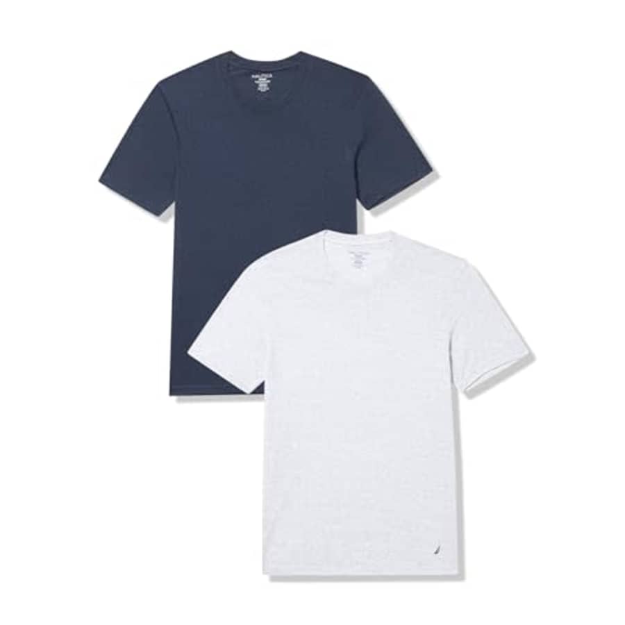 Nautica Men's 3-Pack Crew Neck T-Shirt, 2-Snow/Peacoat Heather for $20