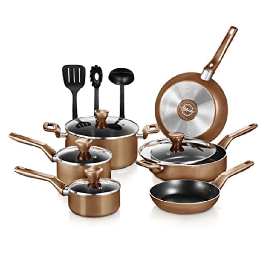 NutriChef 13 Pcs. Nonstick Kitchen Cookware PTFE/PFOA/PFOS-Free Heat Resistant Kitchenware Set for $55