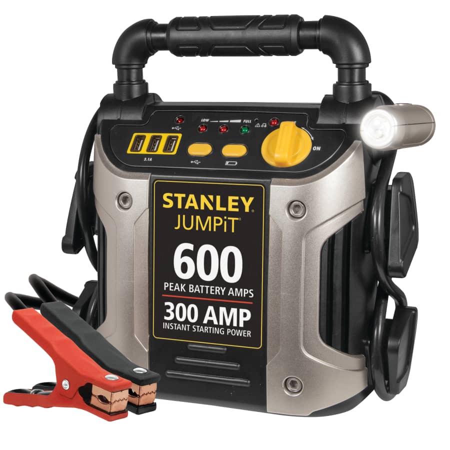Stanley Tools Stanley 600/300-Amp 12V Jump Starter w/ LED Light and USB for $40