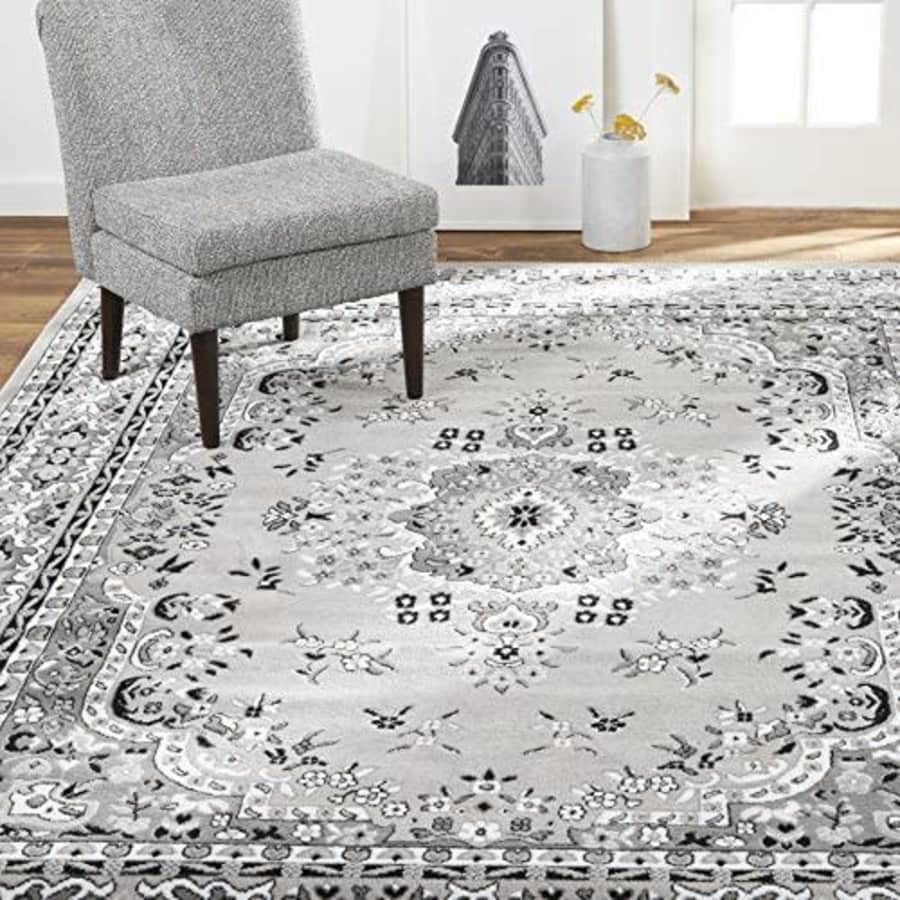 Home Dynamix Premium Sakarya Traditional Medallion Border Area Rug, Gray, 5'2"x7'4" Rectangle for $80
