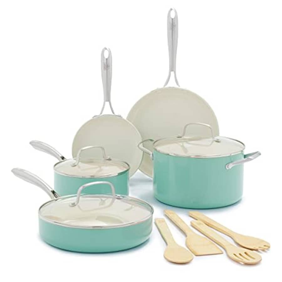 GreenLife Artisan Healthy Ceramic Nonstick, Cookware Pots and Pans Set, 12 Piece, Turquoise for $147 GreenLife Artisan Healthy Ceramic Nonstick, Cookware Pots and Pans Set, 12 Piece, Turquoise for $147