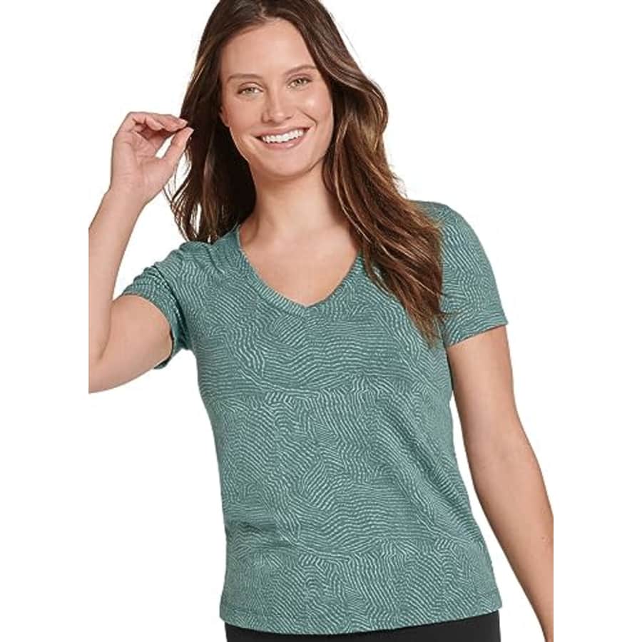 Jockey Women's Activewear Everyday V-Neck Tee, Aged Spruce Wander Lust, 1X for $10