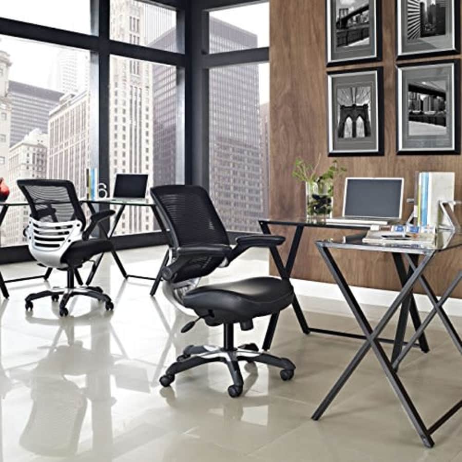 Modway Edge Mesh Back and White Vinyl Seat Office Chair With Flip-Up Arms - Computer Desks in Black for $156