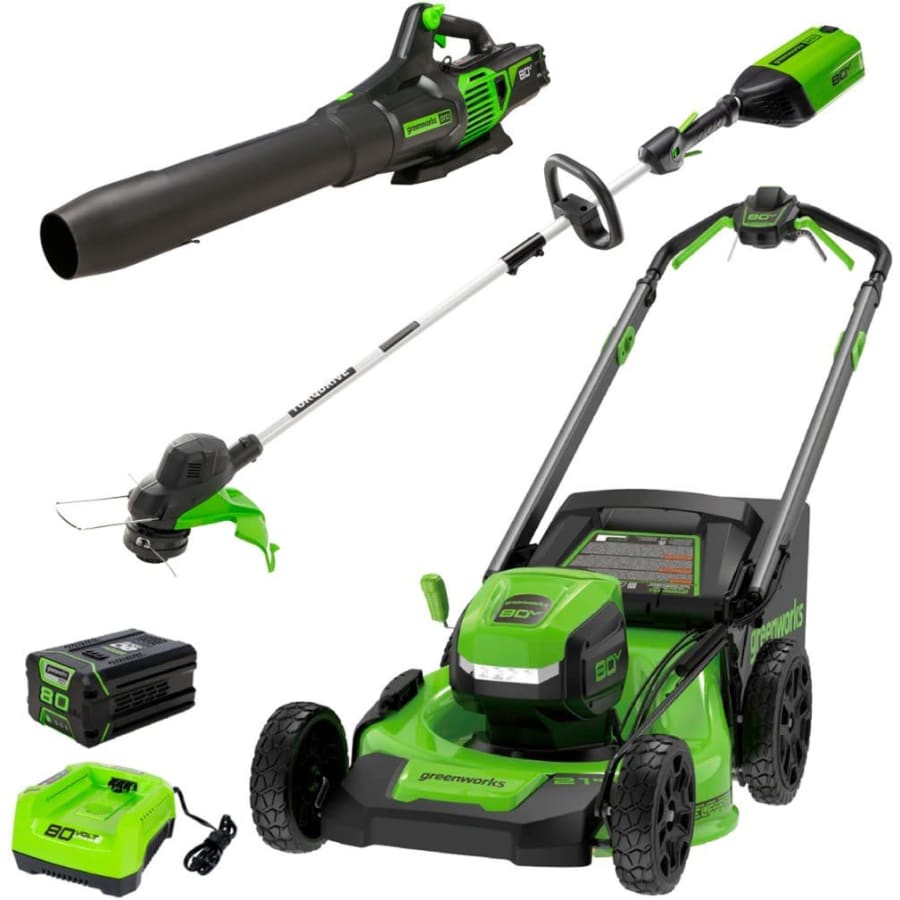 Greenworks 21" 80V Mower w/ 3" String Trimmer & Blower: $580 Greenworks 21" 80V Mower w/ 3" String Trimmer & Blower: $580
