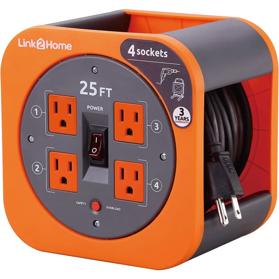 Link2Home 25-Foot 16/3 Extension Cord Storage Reel for $25 Link2Home 25-Foot 16/3 Extension Cord Storage Reel for $25
