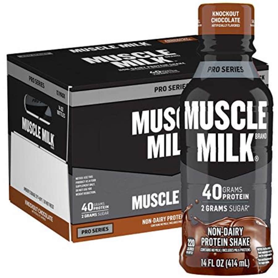 Muscle Milk Pro Series Protein Shake, Knockout Chocolate, 40g Protein, 14 Fl Oz, 12 Pack for $74 Muscle Milk Pro Series Protein Shake, Knockout Chocolate, 40g Protein, 14 Fl Oz, 12 Pack for $74