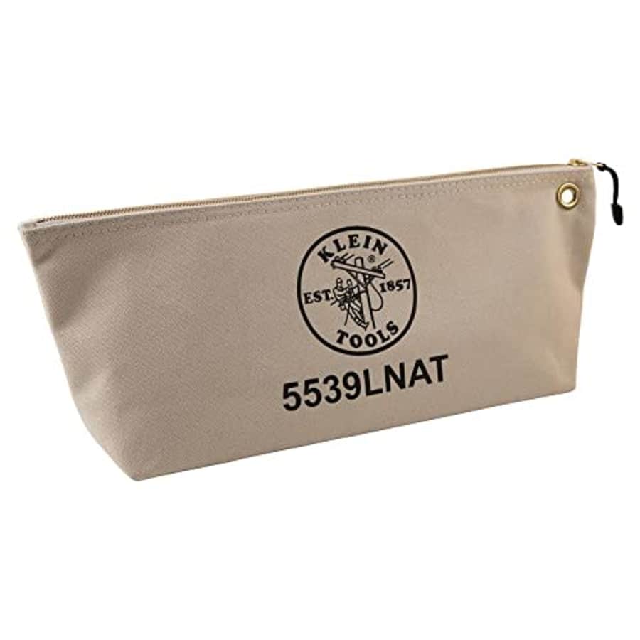 Klein Tools 5539LNAT Zipper Bag, Large 16-Inch Canvas Tool Pouch for Tool Storage with Brass for $20 Klein Tools 5539LNAT Zipper Bag, Large 16-Inch Canvas Tool Pouch for Tool Storage with Brass for $20