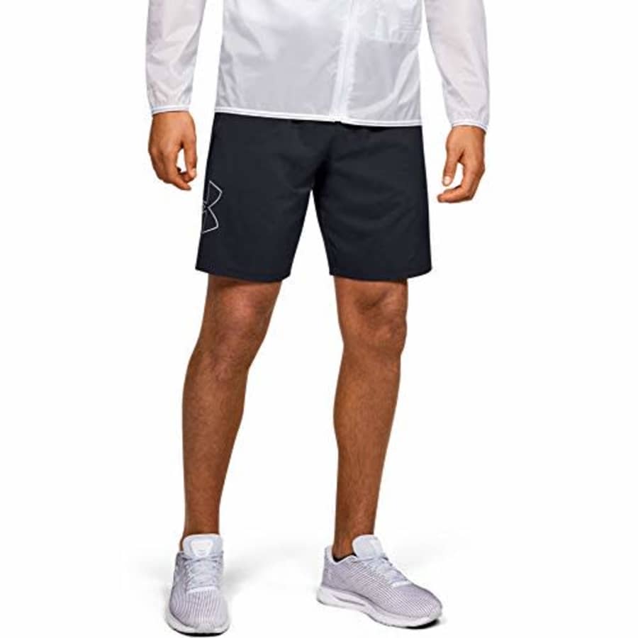 Under Armour Men's Qualifier SpeedPocket 9-Inch Linerless Shorts, Black (001)/Halo Gray, Small for $34