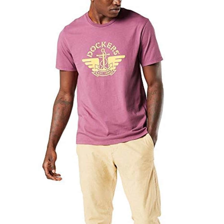 Dockers Men's Short Sleeve Crewneck T-Shirt, Damson Plum Sulphur Logo, Large for $10