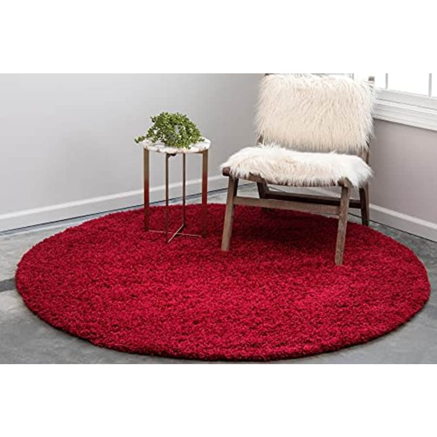 Unique Loom Solo Solid Shag Collection Area Modern Plush Rug Lush & Soft, 4' 0 x 4' 0 Round, Cherry for $44