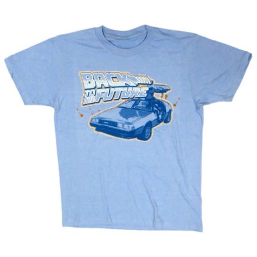 American Classics Men's Back To The Future Blue Deloreon T-Shirt,Turquoise,Medium for $16