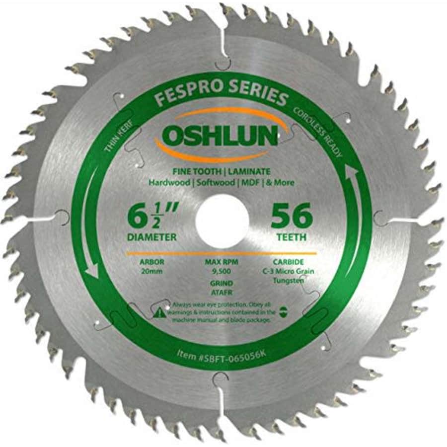 Oshlun SBFT-065056K 6-1/2-Inch 56 Tooth FesPro Thin Kerf ATAFR Saw Blade with 20mm Arbor for DeWalt for $34 Oshlun SBFT-065056K 6-1/2-Inch 56 Tooth FesPro Thin Kerf ATAFR Saw Blade with 20mm Arbor for DeWalt for $34