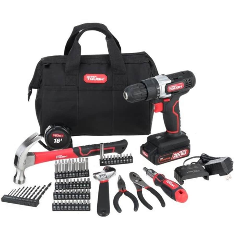 Hyper Tough 20V Max Lithium-ion 3/8" Cordless Drill + 70-Piece DIY Home Tool Set for $30