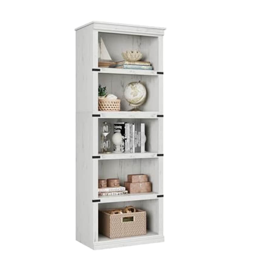 IDEALHOUSE 5 Tier Bookcase, Farmhouse Book Shelf with Storage Open Display Bookshelves, 71" Tall for $100 IDEALHOUSE 5 Tier Bookcase, Farmhouse Book Shelf with Storage Open Display Bookshelves, 71" Tall for $100
