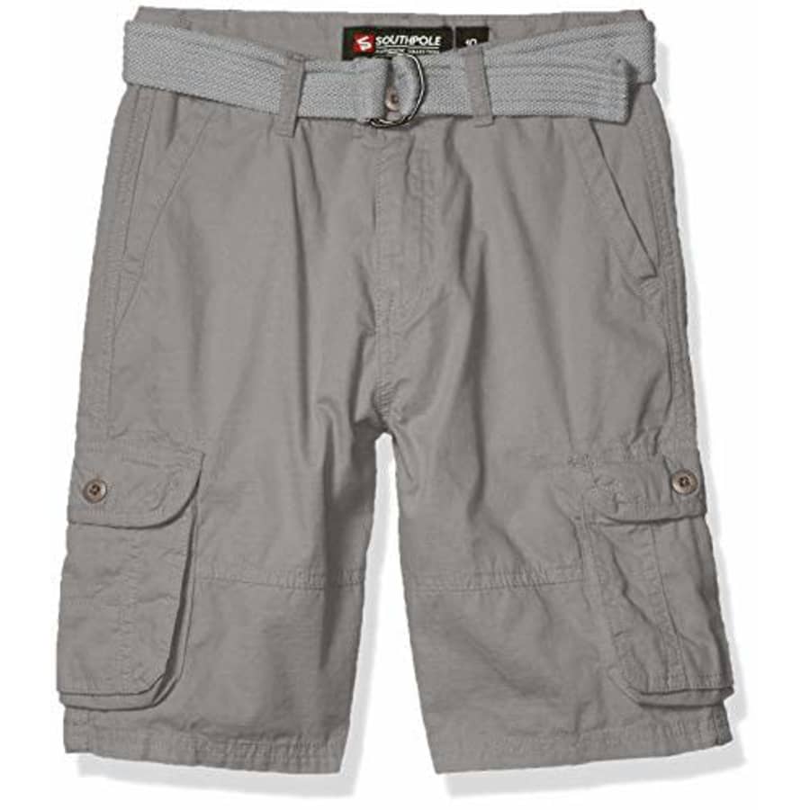 Southpole - Kids Boys' Big Belted Ripstop Basic Cargo Shorts, Light Grey As, 8 for $15