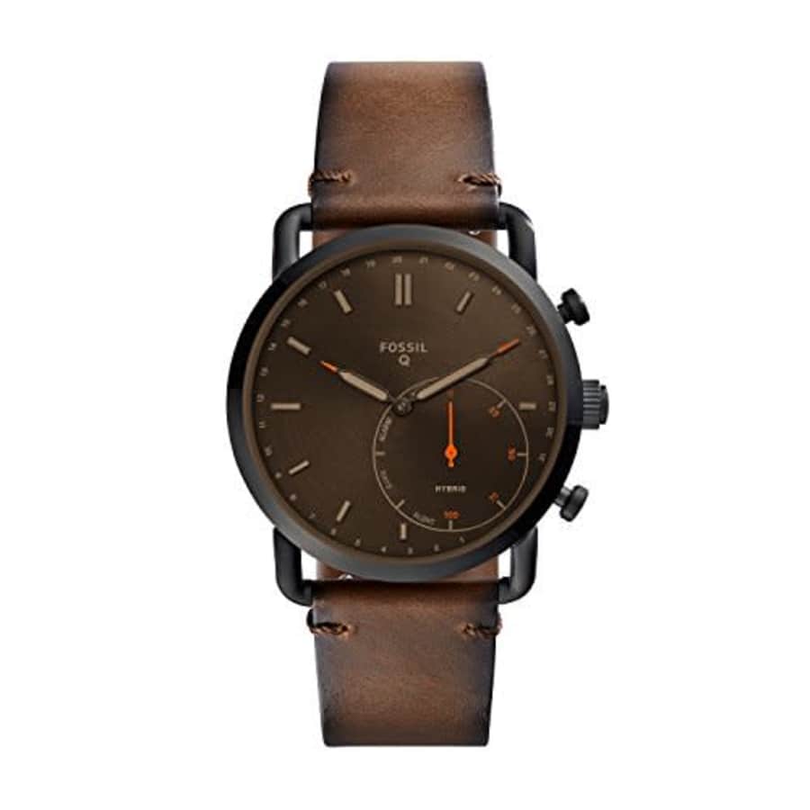 Fossil Men's Commuter Stainless Steel and Leather Hybrid Smartwatch, Color: Black, Brown (Model: for $99