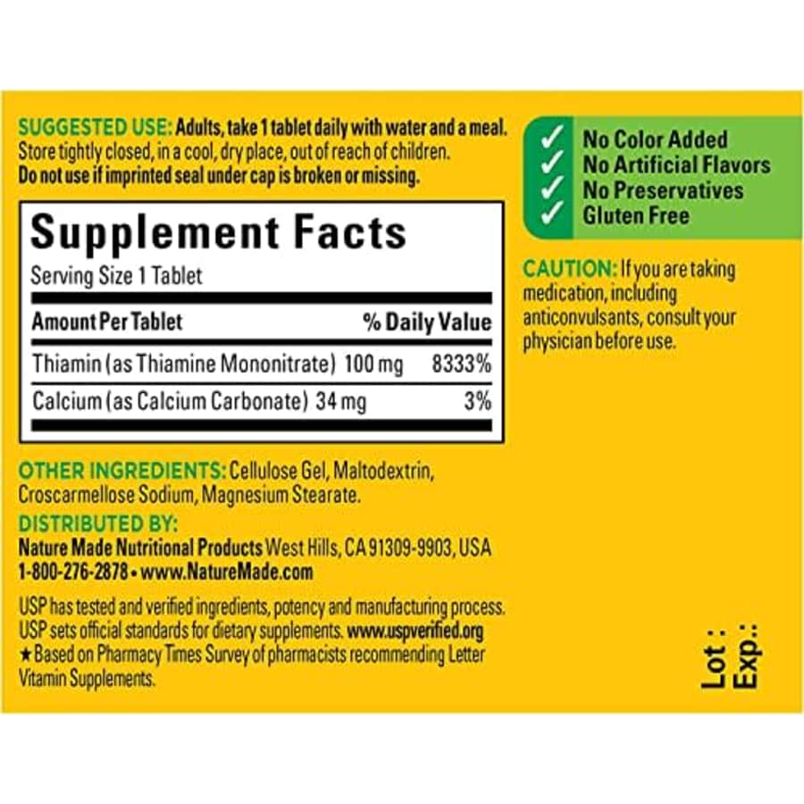 Nature Made Vitamin B-1 100 mg Tablets - 100 ct, Pack of 2 for $15