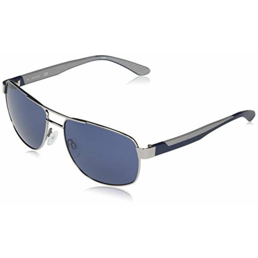 Calvin Klein Men's CK20319S Aviator Sunglasses, Shiny Gunmetal/Solid Blue, 60-17-140 for $44