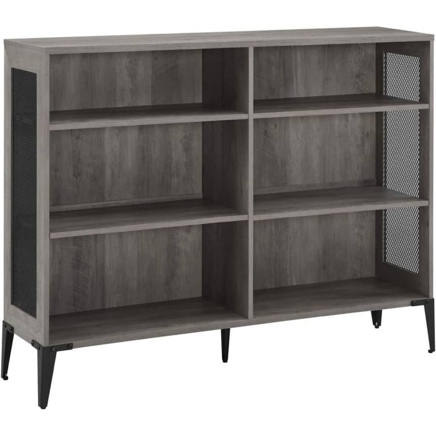 Walker Edison 52" 3-Tier Industrial Wood and Metal Mesh Bookcase for $175 Walker Edison 52" 3-Tier Industrial Wood and Metal Mesh Bookcase for $175