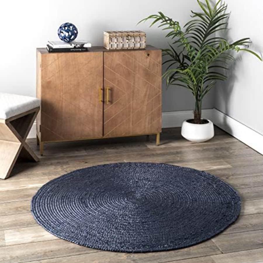 nuLOOM Rigo Hand Woven Jute Area Rug, 4' Round, Navy for $63