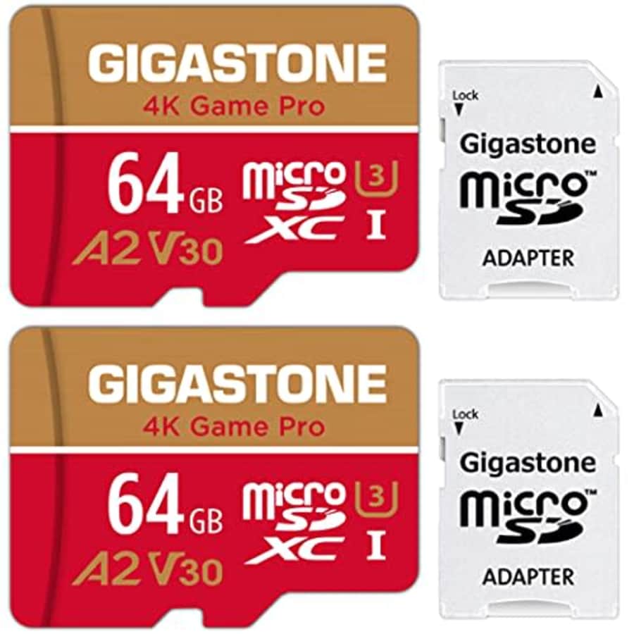 [5-Yrs Free Data Recovery] Gigastone 64GB 2-Pack Micro SD Card, 4K Game Pro, MicroSDXC Memory Card for $40