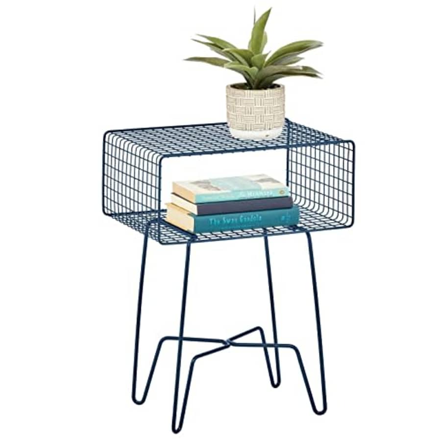 mDesign Modern Industrial Side Table with Storage Shelf, 2-Tier Metal Minimal End Table, Metallic for $40