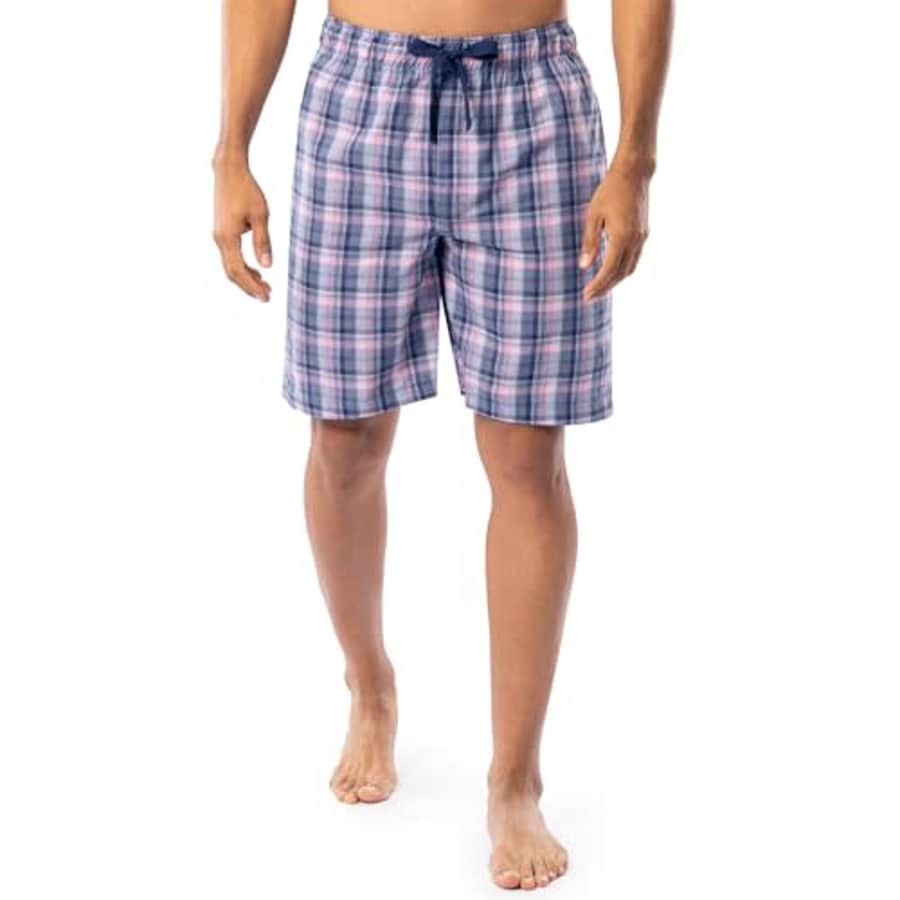 IZOD Men's Relaxed Fit Printed Poplin Drawstring Sleep Shorts, Blue/Pink Plaid, X-Large for $18