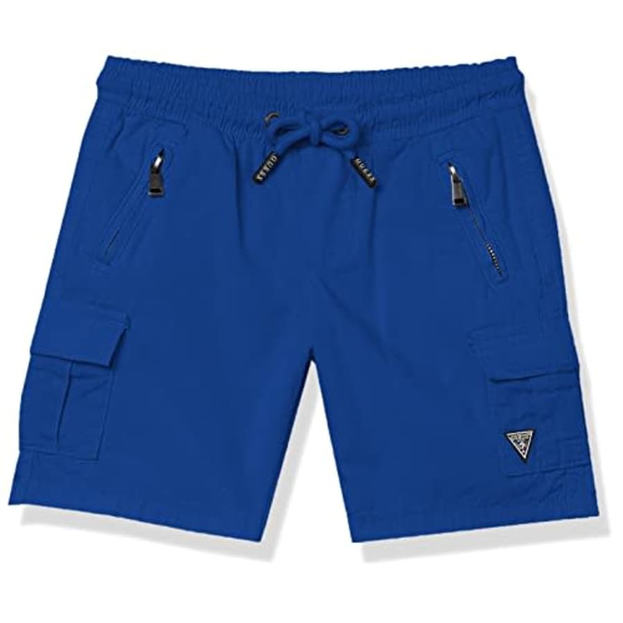 GUESS Boys' Twill Gabardine Cargo Pocket Shorts, High Def Blue, 4 for $39