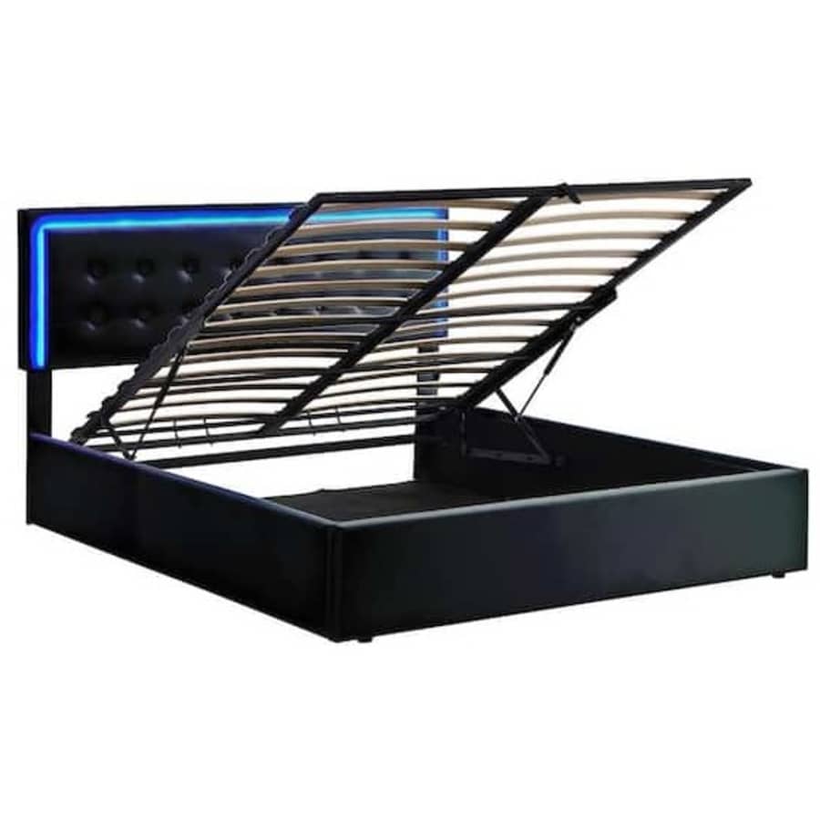 Harper & Bright Designs Queen Button-Tufted Platform Bed with Hydraulic Storage System and LED for $292