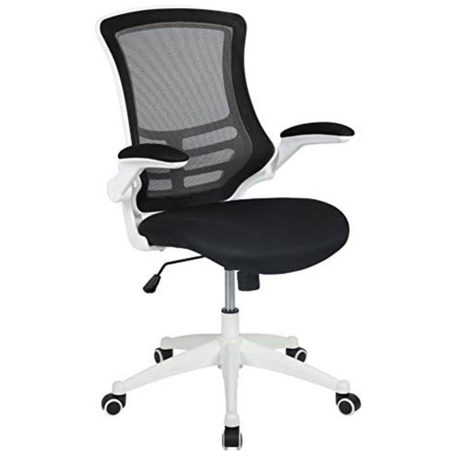 Flash Furniture Mid-Back Black Mesh Swivel Ergonomic Task Office Chair with White Frame and Flip-Up for $142 Flash Furniture Mid-Back Black Mesh Swivel Ergonomic Task Office Chair with White Frame and Flip-Up for $142