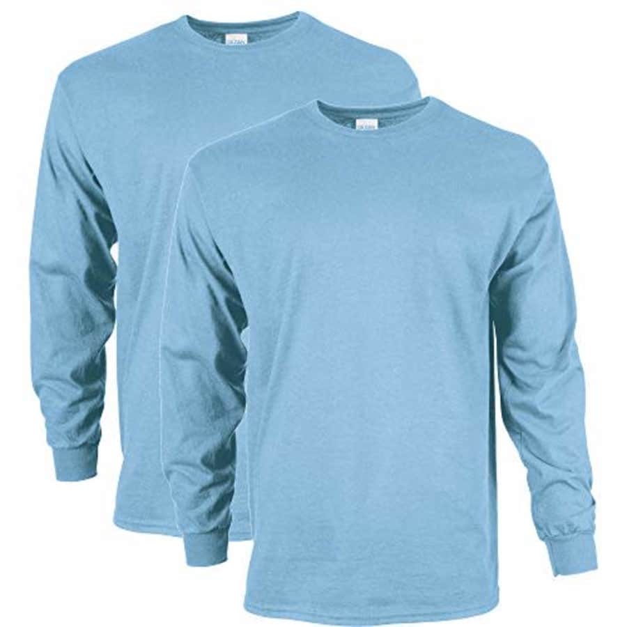 Gildan Men's Ultra Cotton Long Sleeve T-Shirt, Style G2400, 2-Pack, Light Blue, Large for $8 Gildan Men's Ultra Cotton Long Sleeve T-Shirt, Style G2400, 2-Pack, Light Blue, Large for $8